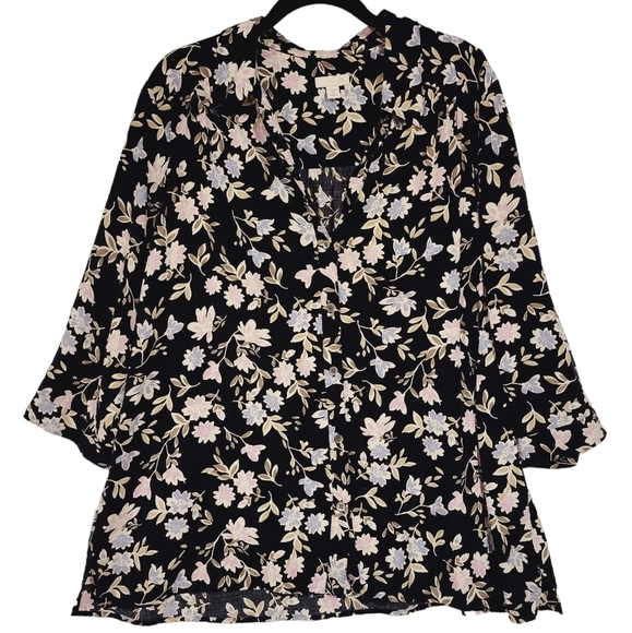 J. Jill Floral Button Front V-Neck Shirt 3/4 Sleeve Pastel Flower Print Rayon 2X - Picture 1 of 11